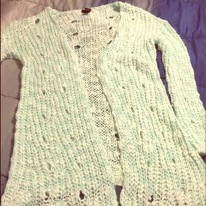 Turquoise and white cardigan